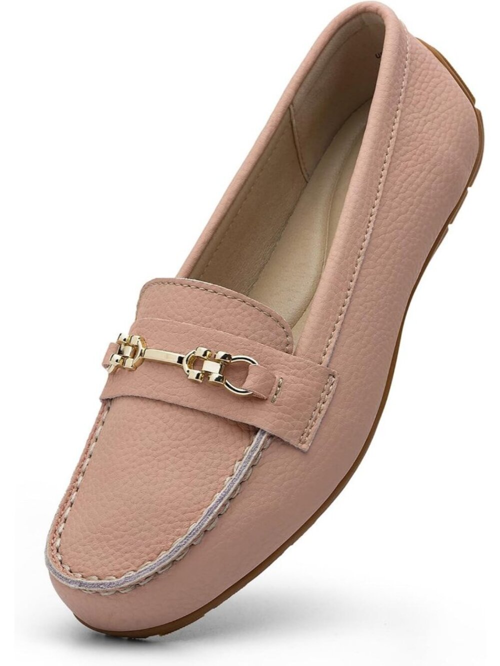 Women's Pink Comfortable & Lightweight Leather Loafers Slip-On Flats Shoes